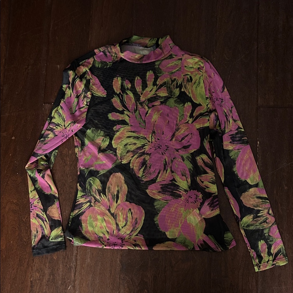 Floral Long Sleeve Top - Pink and Green